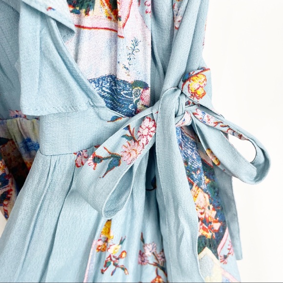 NWT Maeve Anthropologie Rosalia Wrap Dress Size 8 Blue Bird Print Ruffle - Picture 3 of 12